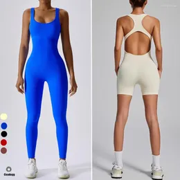 Aktiva uppsättningar 2023 PAD Sömlös One Piece Jumpsuit Yoga Set Sport Shorts Women Gym Push Up Workout Legging Fitness Pant Bodysuit Suit