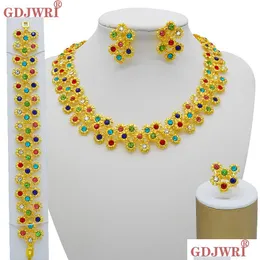 Jewelry Sets Dubai Women Gold Color African Bridal Gifts For S Arab Necklace Bracelet Earrings Ring Jewellery Set 230215 Drop Deliver Dhgpc
