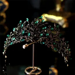 Hårsmycken lyxig barock svart grön kristallblad brud krona tiaras kronor infantis brudar pannband tillbehör 220831 drop del dhfxk