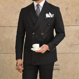 Men's Suits Blazers Setelan pakaian pria hitam kancing dua baris Blazer bisnis pas badan pernikahan pengantin laki laki Tuxedo 2 potong kostum jaket Homme 230907