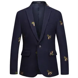 Bee Embroidery Blazer Slim Fit Masculino Abiti Uomo Wedding Prom Tweed Wool For Men Stylish Suit Jacket276h