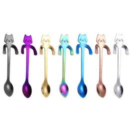 Cucharas para gatos, cuchara para té y café, taza colgante de acero inoxidable, cucharaditas para gatos, Mini cuchara agitadora para gatitos bonitos para mezclar bebidas de postre Q562