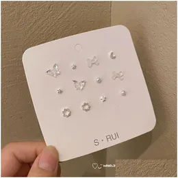 stud S925 حساسة أنيقة الأقراط الفراشة مجموعات بسيطة لطيف الكورية حرك صغيرة للنساء فتيات الحفلات هدايا المجوهرات 221119 Drop de Dhemu