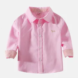 Kids Shirts Blus Anak Perempuan Kaus Katun Lengan Panjang Bergaris Musim Semi Gugur Kerah Lipat Atasan Balita Bayi Laki laki Baju Anak anak Merah Muda 230907