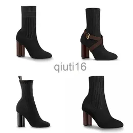 Klänningskor Kvinnor Designer Stövlar Silhuett Ankel Boot Black Martin Booties Stretch High Heel Sock Boots and Flat Sock Sneaker Boot Winter Women Shoes No50 X0908