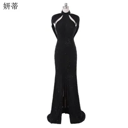 Urban Sexy Dresses Elegant Black Open Back Chiffon Mermaid Prom Dresses Halter Neck Beading Sequin Off The Shoulder Sleeveless aftonklänning 230907