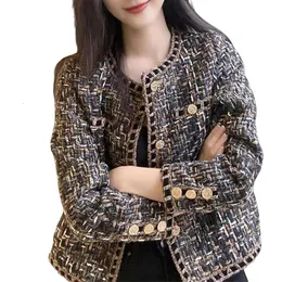 Cappotto da donna di design Giacca da donna di qualità originale Giacca da donna piccola profumata in tweed di lana Autunno Inverno Plaid monopetto Capispalla tascabile