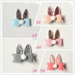 20st Cartoon Rabbit Ear Hair Bow Prince Baby Girl Hair Clips Bows Hairpin With Soft Ball Kids Söta djur Hår Barrettes Pink2762782