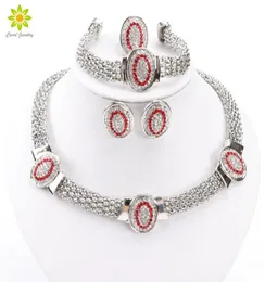 Conjunto de joias de cristal banhado a prata, forma oval, moda casamento, fantasia africana, conjuntos de joias para mulheres1007767