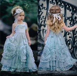 2023 Dollcake Flower Girl Dresses For Weddings Ruffled Kids Pageant Gowns Flowers Golvlängd Spet Party Communion Dress