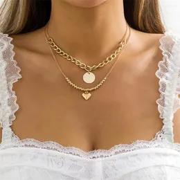 Anhänger Halsketten Vintage Perle Herzform Runde Pailletten Halskette Für Frauen Mode Geometrie Gold Farbe Punk Dicke Kette Schmuck Geschenk