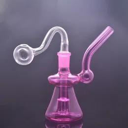Günstigste Mini-Glasbongs Ölbrenner DAB Rigs 14mm weibliche rosa lila Matrix Perc Kleine Bubbler Becher Bong Wasserpfeifen mit gebogenem Öl12 LL