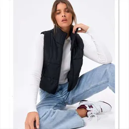 Roupas femininas para outono e coletes estilo inverno cor pura moda casual algodão acolchoado colete curto casaco feminino