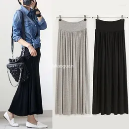 Skirts Women Long Pleated 2023 Summer Autumn Classic Elastic High Waist Modal Skirt Female Big Swing Maxi Comfortable