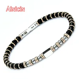 Braccialetti con ciondoli Bracciale in acciaio inossidabile con perle tonde di agata sfaccettata nera di alta qualità per gioielli da uomo di moda 230907