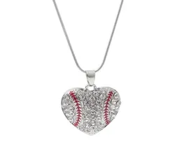 Charme strass colar de beisebol softball pingente colar amor coração camisola jóias acessórios festa favor presentes5674150