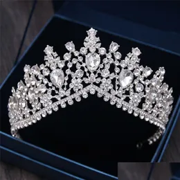 Jóias de cabelo luxo nupcial tiaras coroa barroca sier banhado cristal diadem para noiva headbands acessórios 220831 gota entrega hairj dhnvq