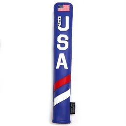 Mavi Pu Deri Nakış USA Flag Golf Headcover Hizalama Çubuk Kapak Kılıfı Holder294K