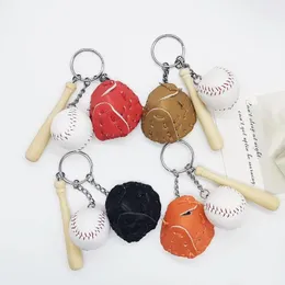 Keychains DUTRIEUX Baseball Glove Wooden Keychain Mini Three-piece Sports Car Key Chain For Man Women Ring Party Gift Wholesale