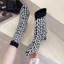 Bottes d'hiver chaussures pour femmes chaussettes mi-mollet tricotées bout pointu Stiletto élastique Designer 3540 230907