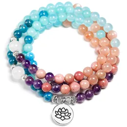 Braccialetti con ciondoli Apatite con rodocrosite Pietra naturale Meditazione Mala 108 Perline Bracciale Yoga fatto a mano Donna Uomo Gioielli con ciondoli 230907