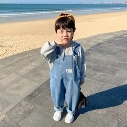 Rompers Boys' Suspender Trousers Denim Overalls 2023 Spring Autumn Boys Girls Pants Korean Style Casual Loose Kids Jumpsuit 230907