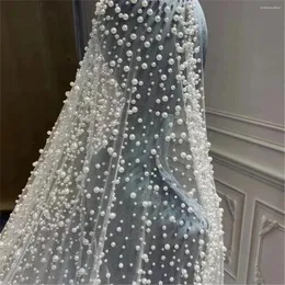 Véus nupciais 1 camada véu de casamento com pérolas longo luxo espalhado denso lindo mantilla catedral personalizado