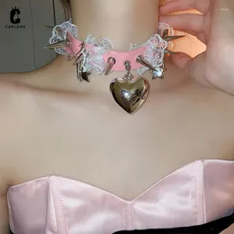 Choker Europäische und amerikanische Spitze Metall Kegel Liebe Herz Anhänger Schnalle Leder Seil Halskette für Frauen Punk Party Schmuck