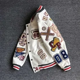Men's Jackets Spring and Autumn Baseball Uniform Y2k Retro Trend Leather Jacket Heavy Industry Embroidery White Short Coat Ins 2306152opd