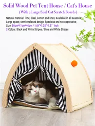 kennels pens Solid wood Pet Cats tent house indoor big hiding habitats sisal scratcher for kitten puppy small dogs Bed delivery room 230907