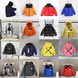 冬のノースダウンフェイスジャケットキッズファッションクラシックアウトドアウォームダウンコートゼブラパターンストライプレタープリントパフジャケット297S