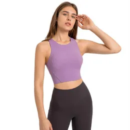 LU-07 Racerback Yoga Tank Tops Mulheres Fitness Sem Mangas Cami Top Camisa Esportiva Slim Ribbed Running Gym Camisas com Construído Bra250M