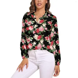 Women's Blouses Retro Flower Prin Loose Blouse Rose Leaf Streetwear Oversize Women Long Sleeve Trendy Shirt Autumn Custom Tops