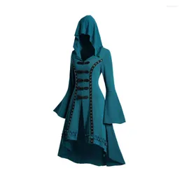 Bluzy dla kobiet 2023 Fall Grommet Gothic Hood Top Dip Hem High Low Blustle Flare Long Rękaw Wytwarzony kaptura dla kobiet