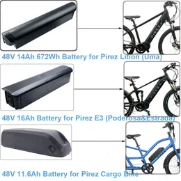 Electric Bike Battery 36V 10Ah 48V 14Ah 16Ah 20Ah 672Wh 768Wh Ebike Battery Pirez Litio E3 Cargo Bike 250W 350W 500W 750W 1000W