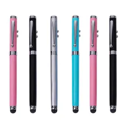 Multi Function Pens 4 Color Mtifunctional Ballpoint Creative Metal Laser Touch Sn Pen Led Flashlight School Office Supplies Dhgarden Dhjre