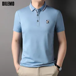 Herrpolos avancerad 25 Mulberry Silk Summer Brand Mens Designer Polo Shirts Short Sleeve Casual Tops Fashions 2023 kläder 230907