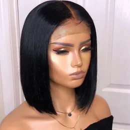 ByThair Short Bob Silky Straight Human Hair 13x6 HD Spets Front Wig Baby Hairs Pre Plucked Natural Hairfe Peruvian Bleached Knots342Z