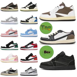 With Box Jumpman 1 Low Kids Children Trainers Designer Shoes 1s Low Cactus Jack Reverse Mocha Olive Unc White Black Phantom Pink Bred Toe Youth Boys Girls Size 24-35