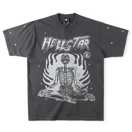 Homens camisetas Hellstar Camiseta High Street Vintage Homens Mulheres Manga Curta Top Tee Crânio Imprimir Hellstar Camisetas 230907