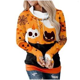 Kadın Hoodies Sulağı Sokak Giyim Gevşek Sweatshirt Boho Balkabağı Baskı Kazak Cadılar Bayram