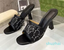 Sandalias de estilo romano de verano para mujer, zapatillas de tacón alto con diamantes de imitación a la moda, cómodas zapatillas de playa con punta cómoda