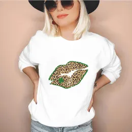 Women's Hoodies Leopard Lip Shamrock St Patrick's Day Sweatshirt Cotton Women Unisex Casual Spring Long Sleeve Top Lucky