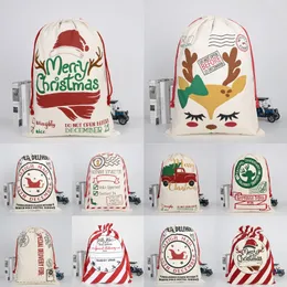 Julpåsar gåvor säck dragsko jultomten säck claus heminredning bomull lagring godis canvas väska stora julklappsäckar 908