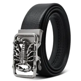 Metal Scorpion Shape 3D Buckle Belt Män läder lyx varumärke automatisk spänne punk bälte manlig kvalitet designer bälte djur 2023