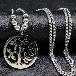 Pingente colares moda longa corrente de aço inoxidável colar feminino jewlery prata cor árvore da vida jóias cadeau noel n18050s08