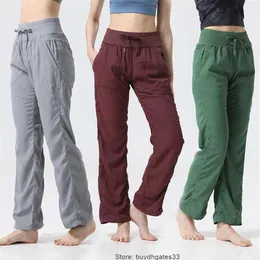 Dance Studio Lu Women's Mid Rise Pants عرضية Slim Litness Sports Yoga Horn Wide Leg Pant Designer Streetwear3054