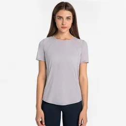 L156 Maille couture glace-sensation respirant dessus de yoga femmes dos ouvert trou Fitness vêtements à manches courtes séchage rapide léger Sport269z