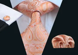 Orange Paisely Krawatten-Set für Herren, Einstecktuch, Manschettenknöpfe, Jacquard-gewebtes Herren-Krawatten-Set, Business, Arbeit, formelle Hochzeit, N05864255883