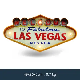 Las Vegas Bem-vindo Sinal de Néon para Bar Vintage Home Decor Pintura Iluminado Pendurado Sinais de Metal Ferro Pub Café Decoração de Parede T200269f